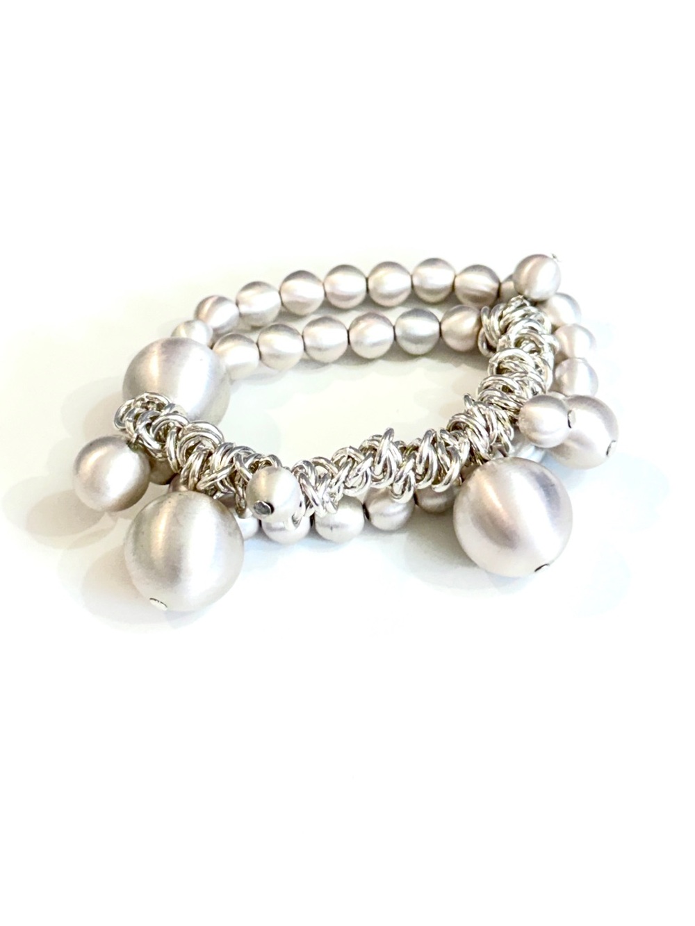 CHICO’S Silver Bauble Charm Multi Strand Stretch Bracelet NWT